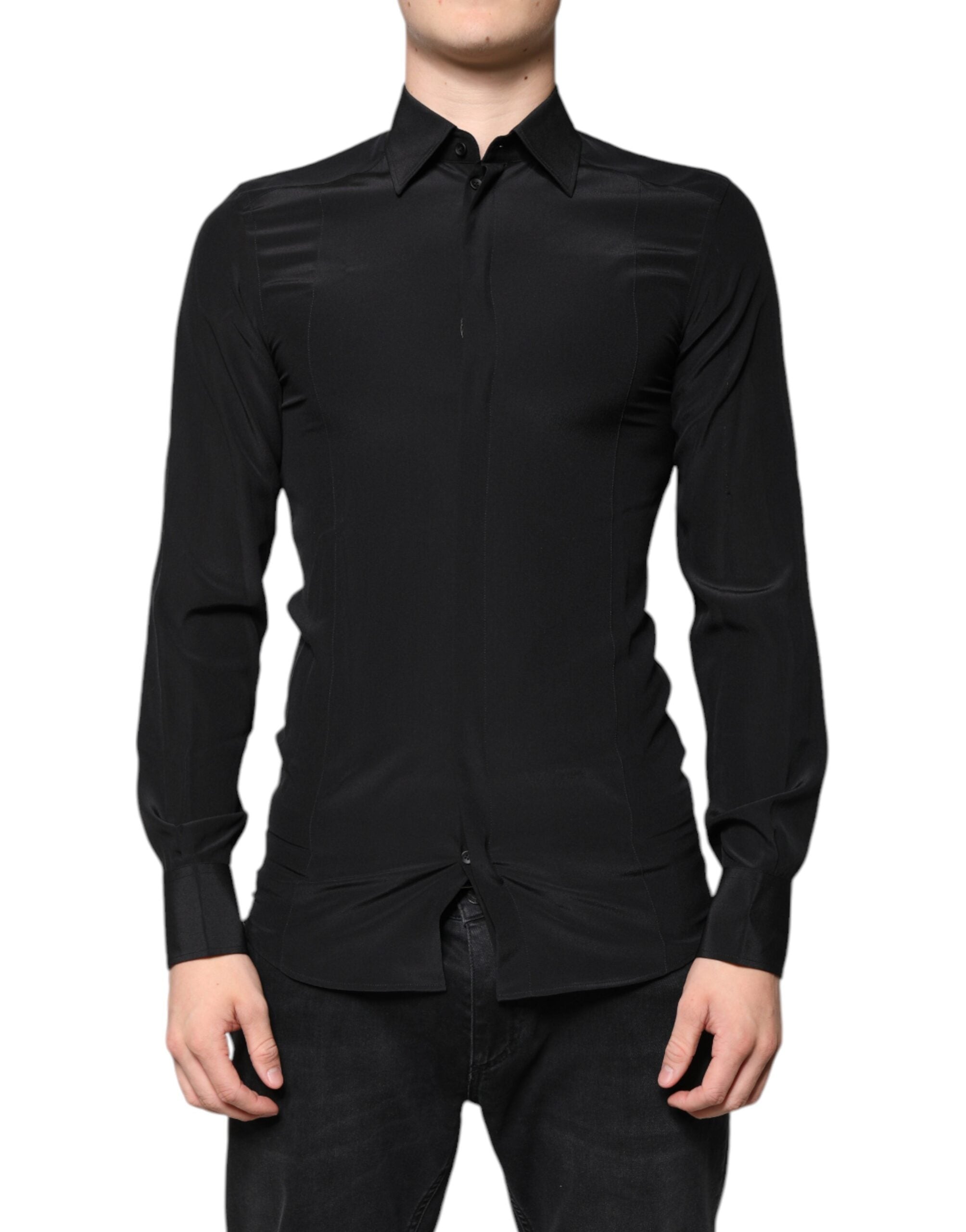 Dolce & Gabbana Black Silk Long Sleeves GOLD Dress Shirt -   -  Dolce & Gabbana.