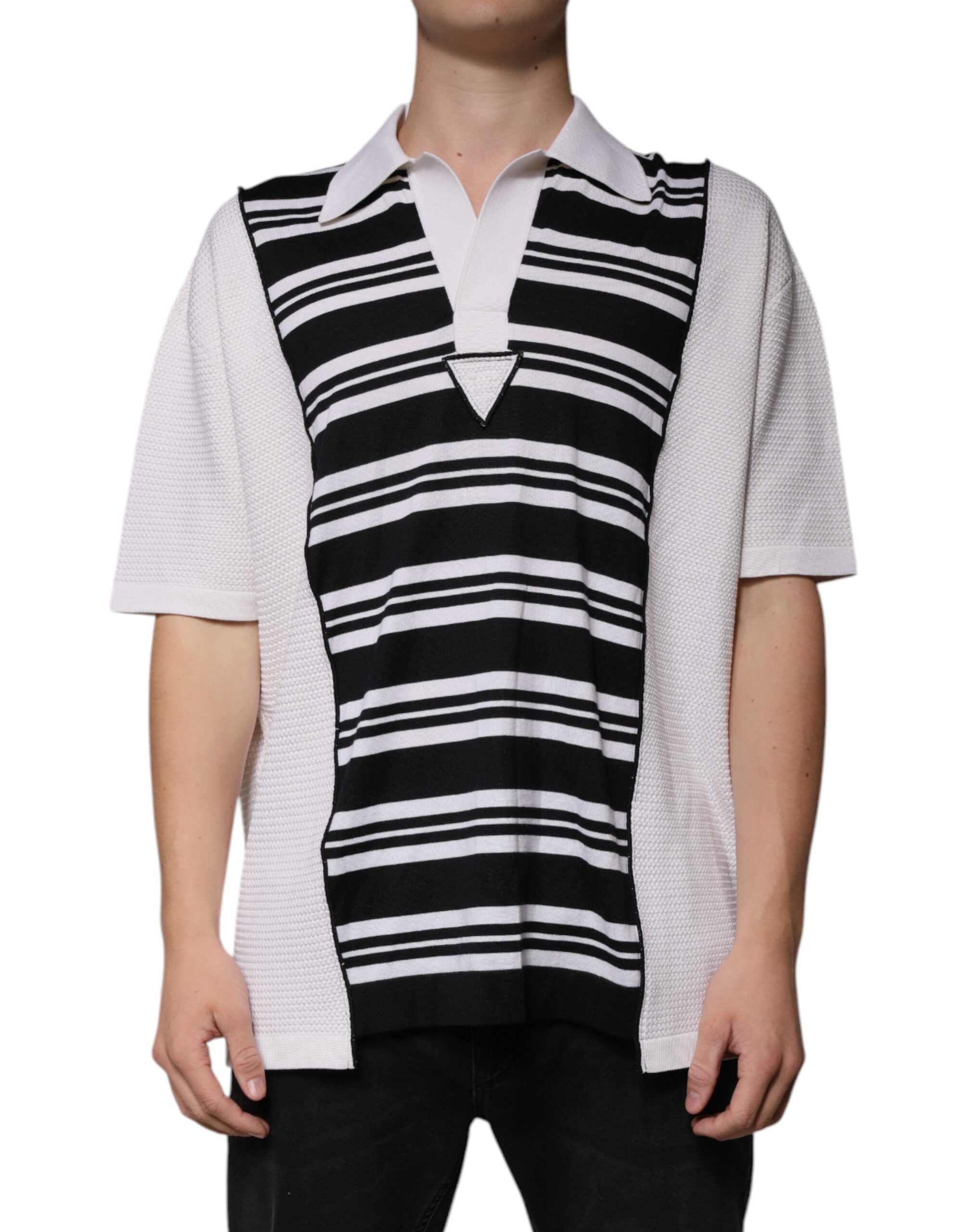 Dolce & Gabbana Black White Stripes Collared Polo T-shirt -   -  Dolce & Gabbana.