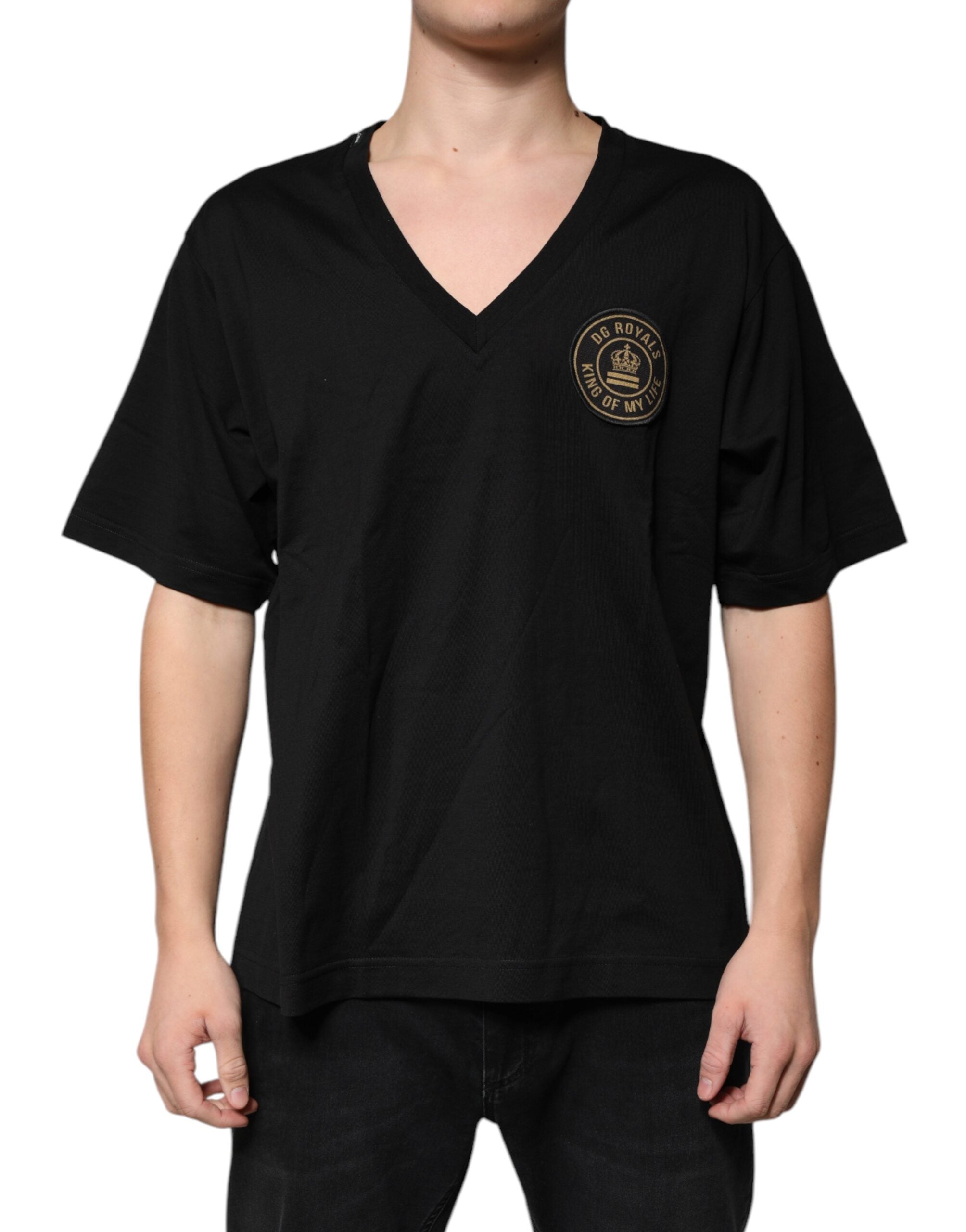 Dolce & Gabbana Black Cotton Logo Vneck Short Sleeve T-shirt -   -  Dolce & Gabbana.