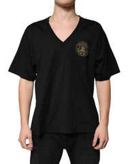 Dolce & Gabbana Black Cotton Logo Vneck Short Sleeve T-shirt -   -  Dolce & Gabbana.