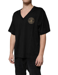 Dolce & Gabbana Black Cotton Logo Vneck Short Sleeve T-shirt -   -  Dolce & Gabbana.