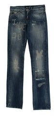 Cavalli Blue Wash Torn Cotton Straight Fit Jeans -   -  Cavalli.