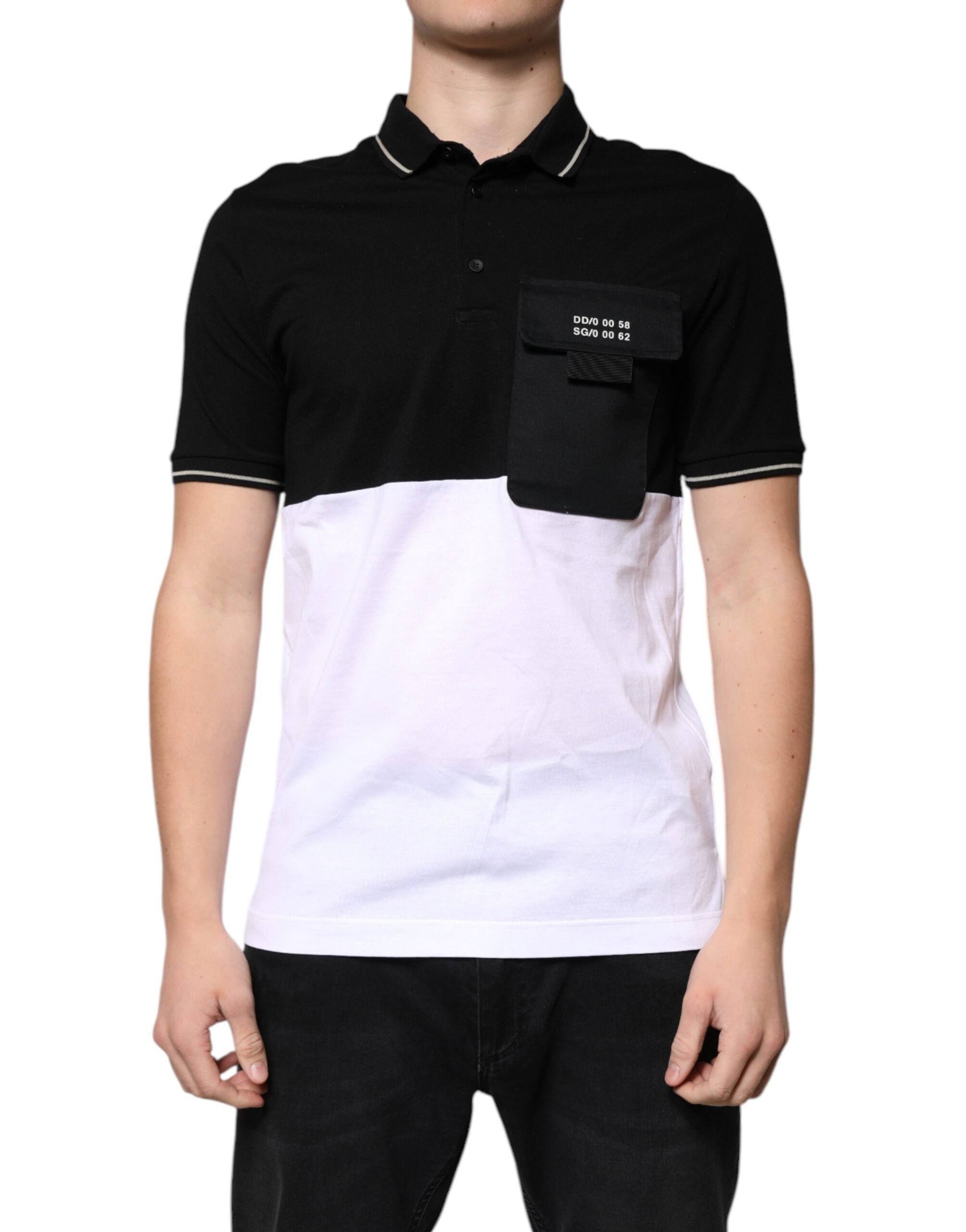 Dolce & Gabbana Black White Cotton Short Sleeves Polo T-shirt -   -  Dolce & Gabbana.