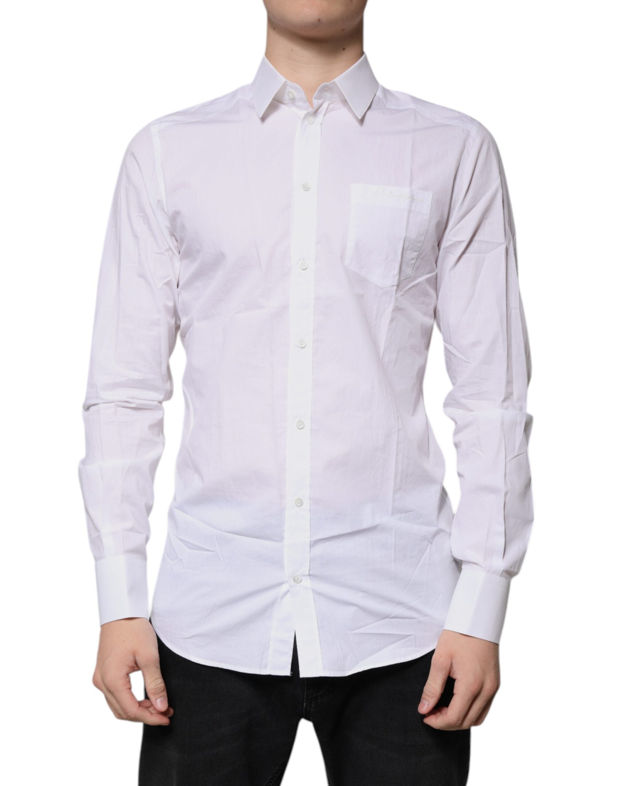 Dolce & Gabbana White Cotton Long Sleeves GOLD Dress Shirt -   -  Dolce & Gabbana.