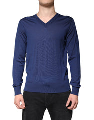Dolce & Gabbana Navy Blue Cashmere V-neck Pullover Sweater -   -  Dolce & Gabbana.