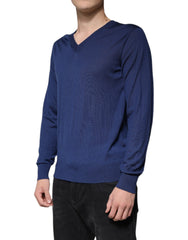 Dolce & Gabbana Navy Blue Cashmere V-neck Pullover Sweater -   -  Dolce & Gabbana.