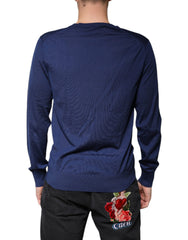 Dolce & Gabbana Navy Blue Cashmere V-neck Pullover Sweater -   -  Dolce & Gabbana.