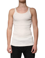 Dolce & Gabbana Off White Cotton Sleeveless Round Neck Tank T-shirt -   -  Dolce & Gabbana.