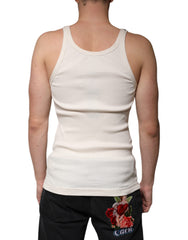 Dolce & Gabbana Off White Cotton Sleeveless Round Neck Tank T-shirt -   -  Dolce & Gabbana.