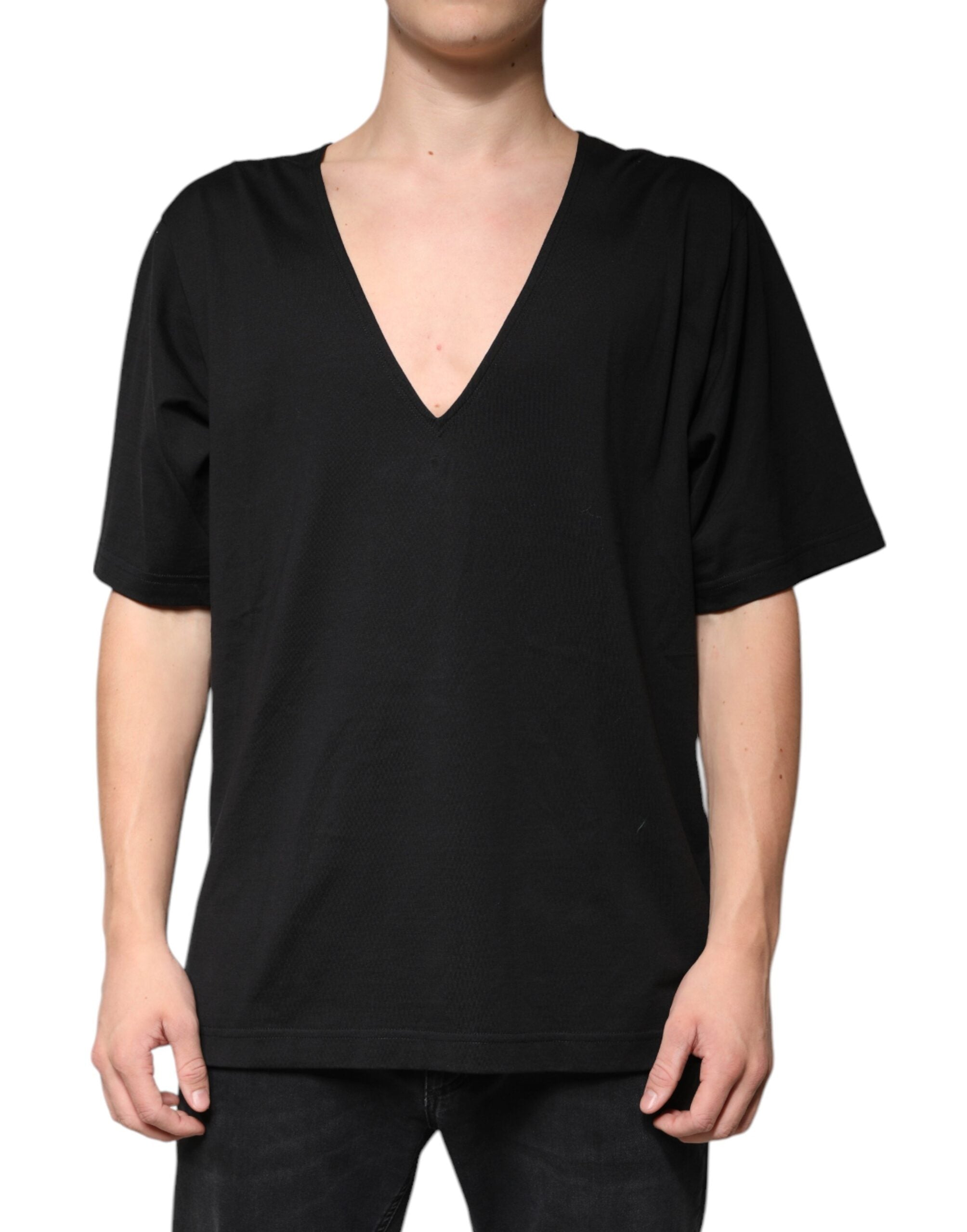 Dolce & Gabbana Black Cotton V-neck Short Sleeves T-shirt -   -  Dolce & Gabbana.