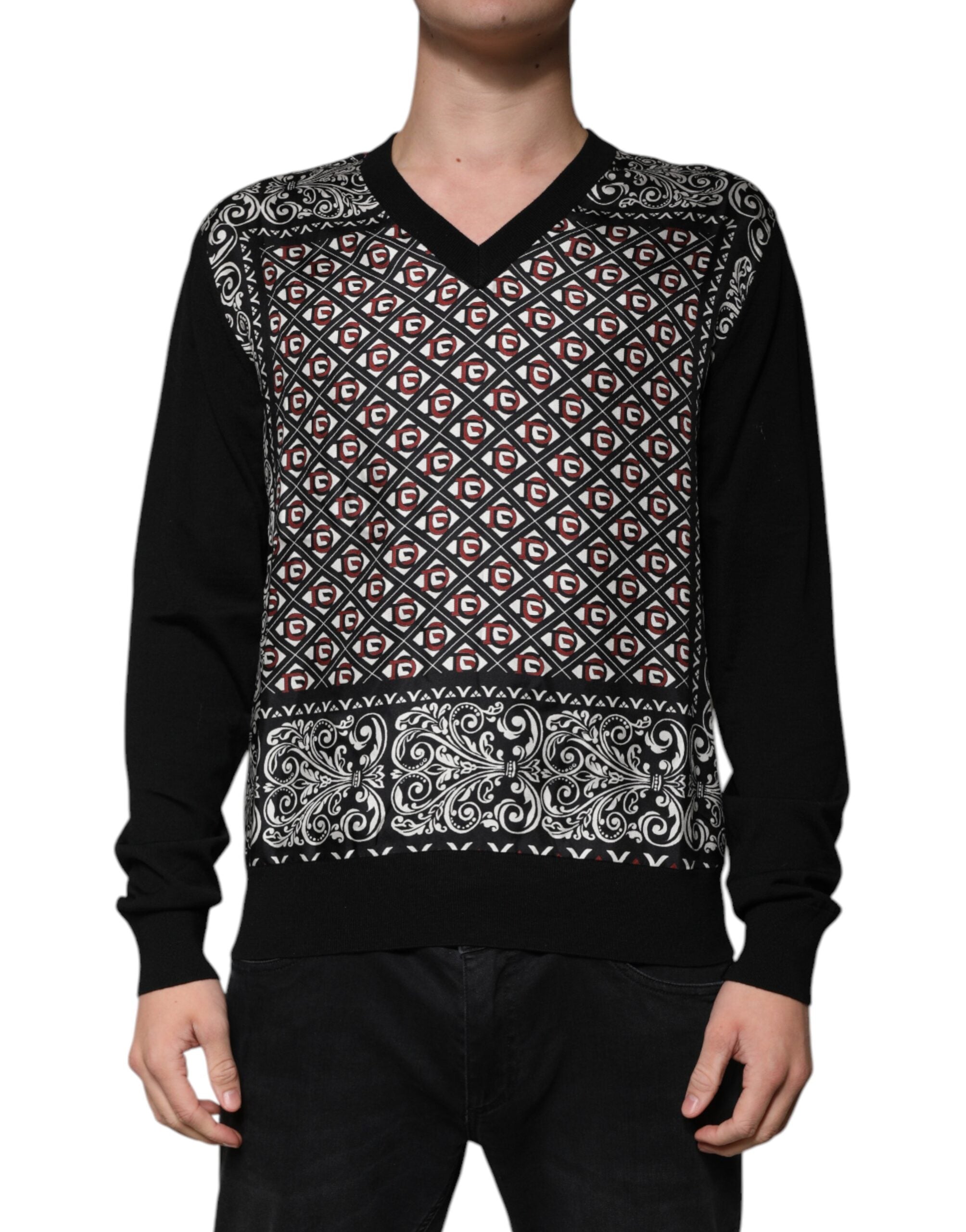 Dolce & Gabbana Black Logo Wool V-neck Pullover Sweater -   -  Dolce & Gabbana.