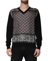 Dolce & Gabbana Black Logo Wool V-neck Pullover Sweater -   -  Dolce & Gabbana.