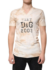 Dolce & Gabbana Beige Graphic Print Cotton V-neck T-shirt -   -  Dolce & Gabbana.