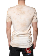 Dolce & Gabbana Beige Graphic Print Cotton V-neck T-shirt -   -  Dolce & Gabbana.