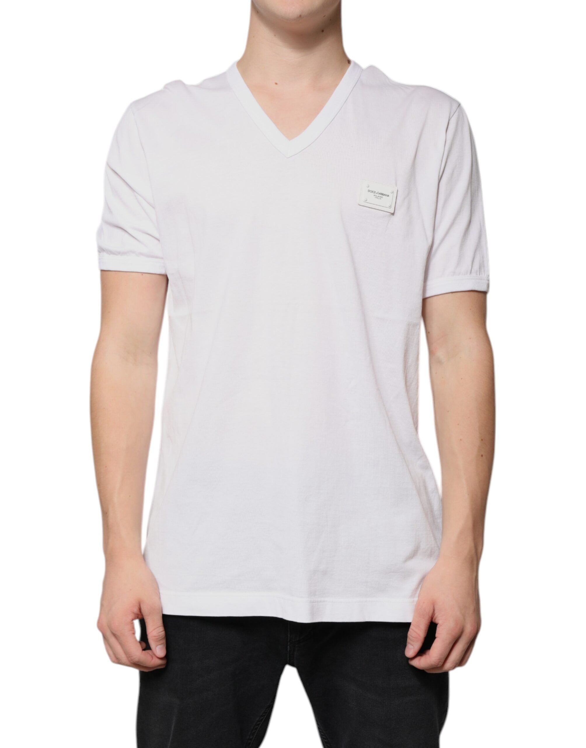 Dolce & Gabbana White Logo V-neck Short Sleeve T-shirt -   -  Dolce & Gabbana.