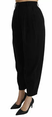 Dolce & Gabbana Black Wool High Waist Pleat Front Cropped Pants -   -  Dolce & Gabbana.