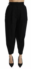 Dolce & Gabbana Black Wool High Waist Pleat Front Cropped Pants -   -  Dolce & Gabbana.