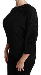 Dolce & Gabbana Black Floral Embroidered Blouse Silk Top -   -  Dolce & Gabbana.