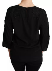 Dolce & Gabbana Black Floral Embroidered Blouse Silk Top -   -  Dolce & Gabbana.