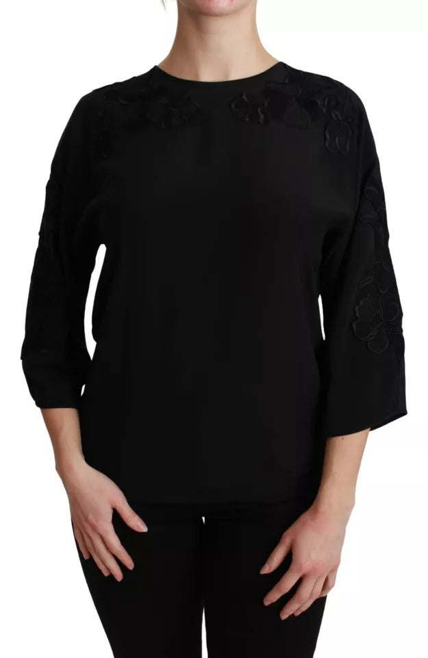 Dolce & Gabbana Black Floral Embroidered Blouse Silk Top -   -  Dolce & Gabbana.