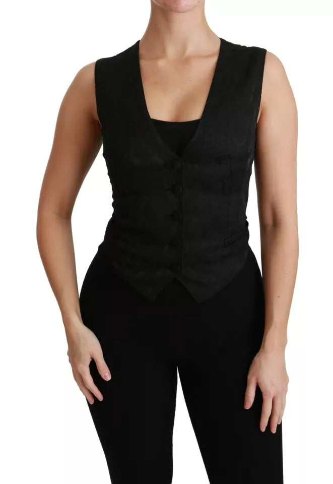 Dolce & Gabbana Black Lace Waistcoat Slim Vest Silk Top -   -  Dolce & Gabbana.