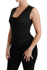 Dolce & Gabbana Black Lace Waistcoat Slim Vest Silk Top -   -  Dolce & Gabbana.