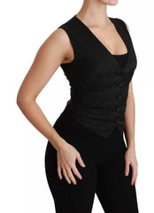 Dolce & Gabbana Black Lace Waistcoat Slim Vest Silk Top -   -  Dolce & Gabbana.
