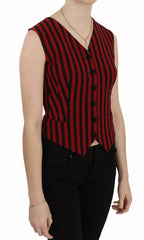 Dolce & Gabbana Red Black Stripe Vest Waistcoat Blouse Top -   -  Dolce & Gabbana.
