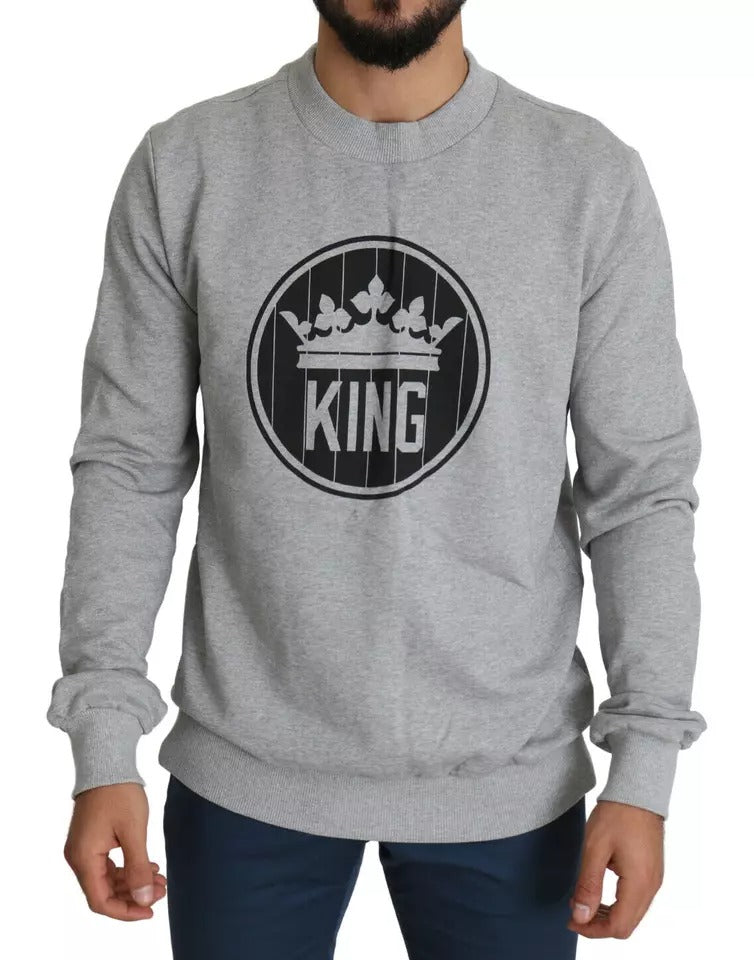Dolce & Gabbana Gray Crown King Print Cotton Pullover Sweater -   -  Dolce & Gabbana.