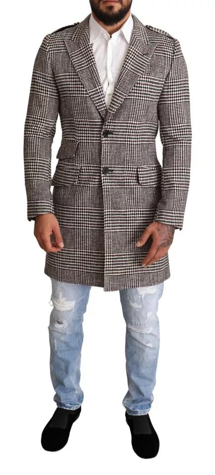 Dolce & Gabbana Gray Check Plaid Long Trench Coat Jacket -   -  Dolce & Gabbana.