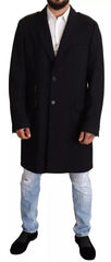 Dolce & Gabbana Blue Trench Coat Long Wool Stretch Jacket -   -  Dolce & Gabbana.