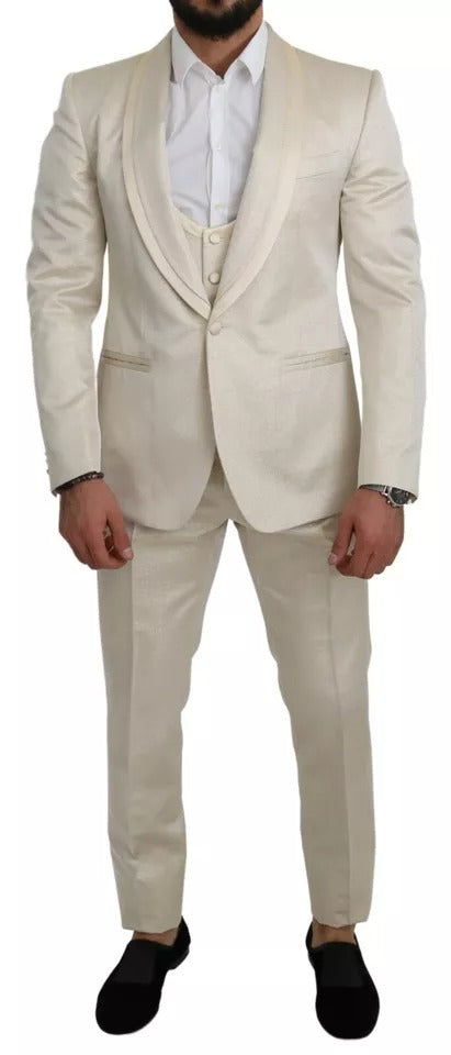 Dolce & Gabbana Beige Wool Crème 3 Piece SICILIA Shawl Suit -   -  Dolce & Gabbana.