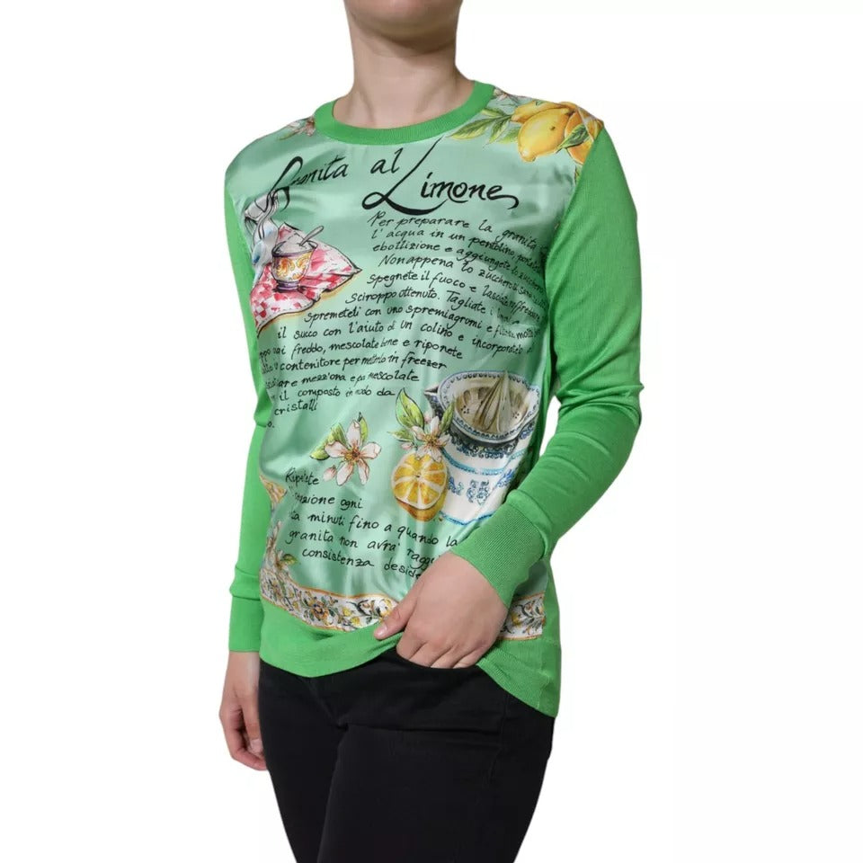 Dolce & Gabbana Green Silk Granita Al Limone Long Sleeves Sweater -   -  Dolce & Gabbana. Dolce & Gabbana Green Silk Granita Al Limone Long Sleeves Sweater -   -  Dolce & Gabbana.