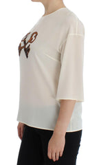 Dolce & Gabbana White Sequined Key Silk Blouse T-shirt Top -   -  Dolce & Gabbana.