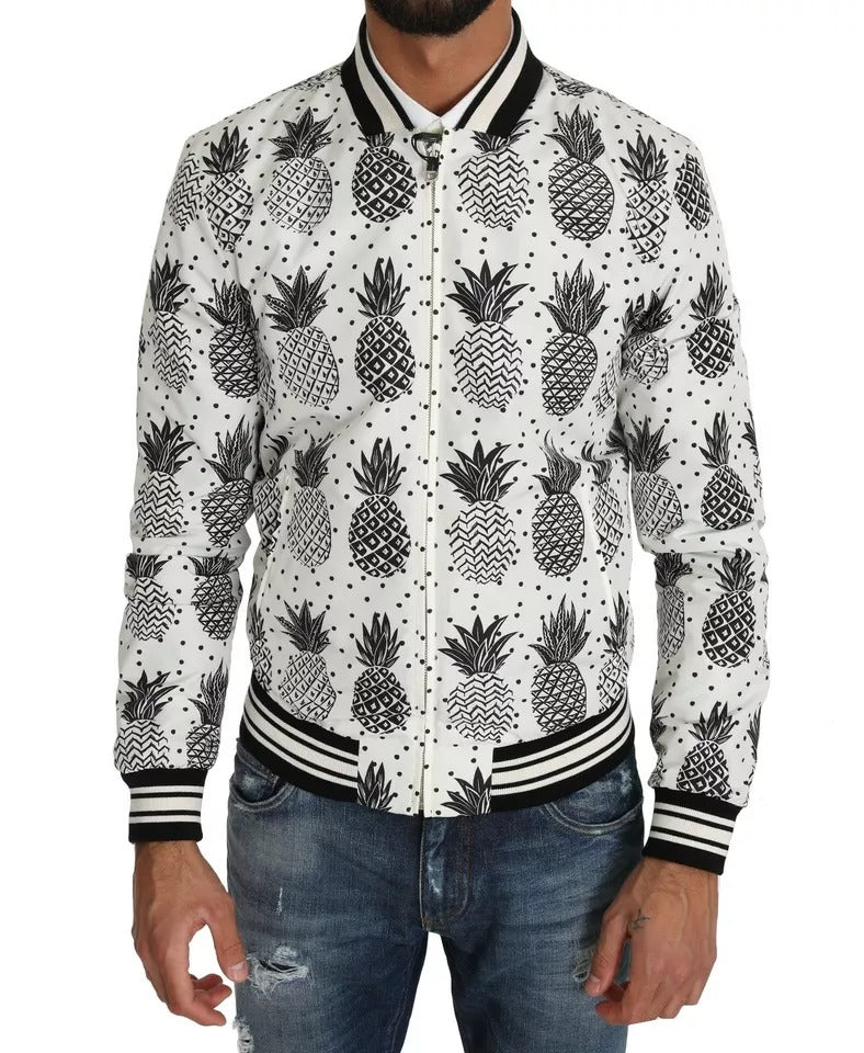 Dolce & Gabbana White Black Pineapple Bomber Coat Jacket -   -  Dolce & Gabbana.