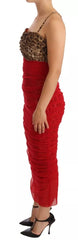 Dolce & Gabbana Brown Leopard Red Tulle Sheath Midi Dress -   -  Dolce & Gabbana.