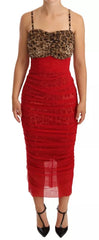 Dolce & Gabbana Brown Leopard Red Tulle Sheath Midi Dress -   -  Dolce & Gabbana.