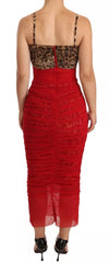 Dolce & Gabbana Brown Leopard Red Tulle Sheath Midi Dress -   -  Dolce & Gabbana.