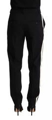 Dolce & Gabbana Black White Stripes Wool Tapered Pants -   -  Dolce & Gabbana.