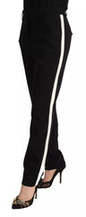 Dolce & Gabbana Black White Stripes Wool Tapered Pants -   -  Dolce & Gabbana.