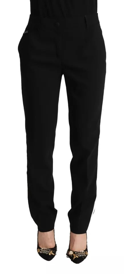 Dolce & Gabbana Black White Stripes Wool Tapered Pants -   -  Dolce & Gabbana.