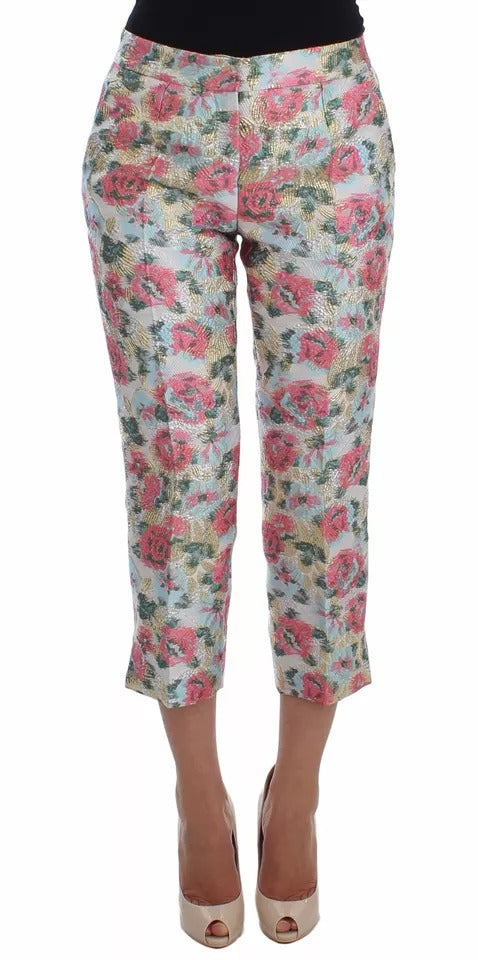 Dolce & Gabbana White Pink Floral Brocade Pants -   -  Dolce & Gabbana.
