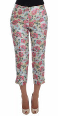 Dolce & Gabbana White Pink Floral Brocade Pants -   -  Dolce & Gabbana.