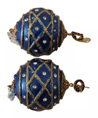 Dolce & Gabbana Gold Brass Blue Christmas Ball Crystal Hook Jewelry Earrings -   -  Dolce & Gabbana.
