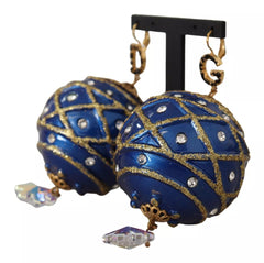 Dolce & Gabbana Gold Brass Blue Christmas Ball Crystal Hook Jewelry Earrings -   -  Dolce & Gabbana.