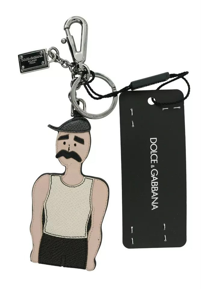 Dolce & Gabbana Black Leather Fisherman Logo Badge Keyring Keychain -   -  Dolce & Gabbana.