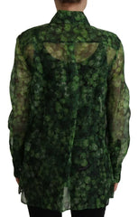Dolce & Gabbana Green Clover Print Long Sleeves Collared Top Blouse -   -  Dolce & Gabbana.