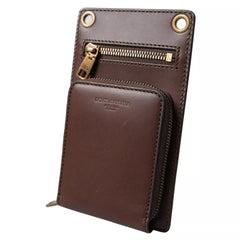 Dolce & Gabbana Brown Calf Leather Zip Logo Shoulder Neck Strap Wallet -   -  Dolce & Gabbana.