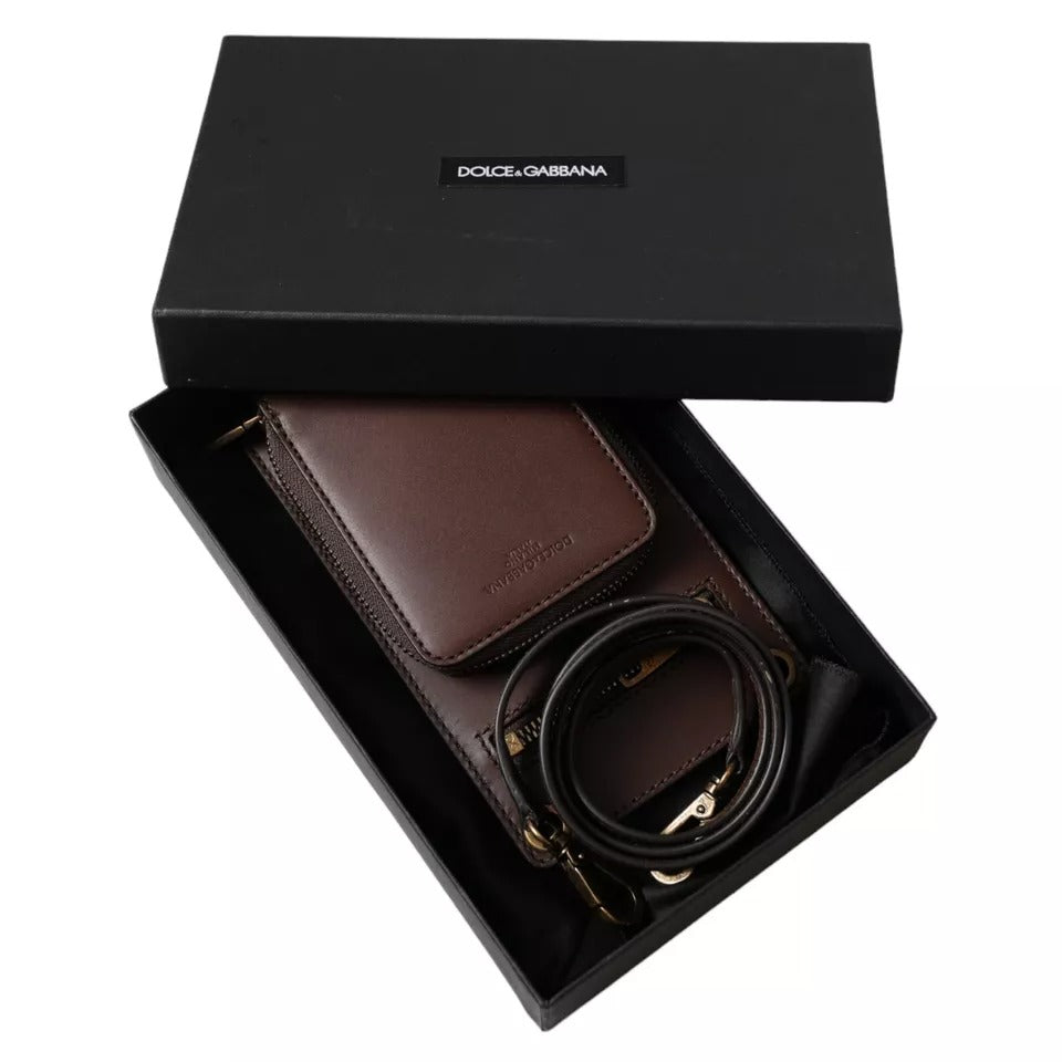 Dolce & Gabbana Brown Calf Leather Zip Logo Shoulder Neck Strap Wallet -   -  Dolce & Gabbana. Dolce & Gabbana Brown Calf Leather Zip Logo Shoulder Neck Strap Wallet -   -  Dolce & Gabbana.