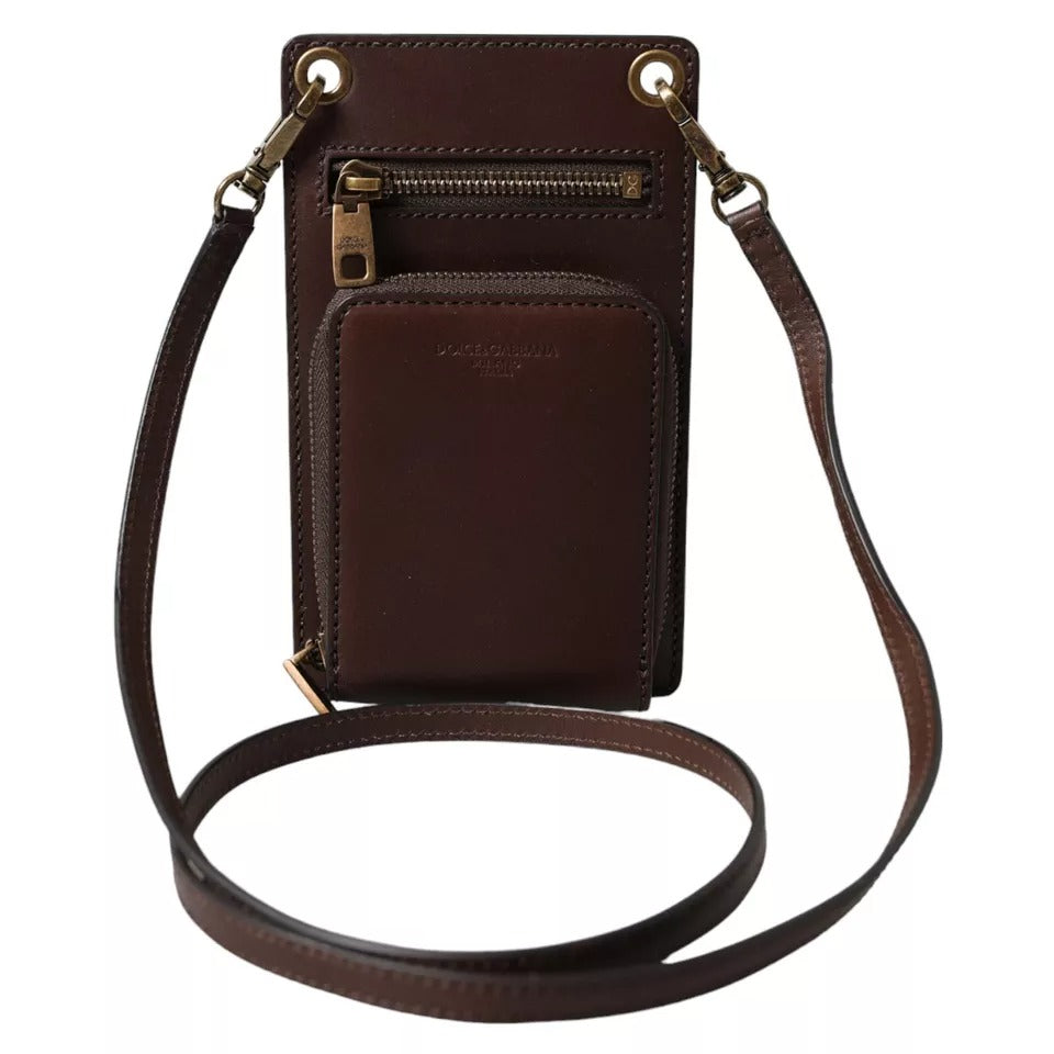 Dolce & Gabbana Brown Calf Leather Zip Logo Shoulder Neck Strap Wallet -   -  Dolce & Gabbana.